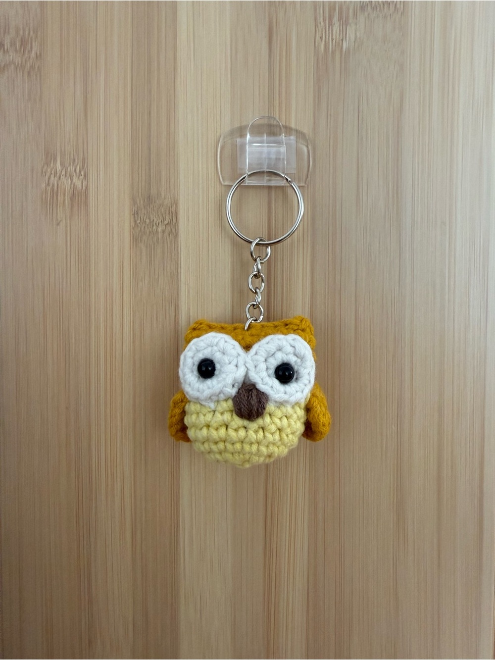 Mustard/yellow owl crochet keychain